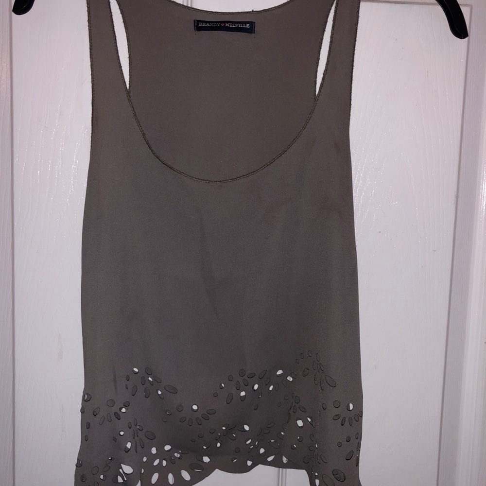 Brandy Melville Solid Tank Top with Flower Detail